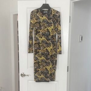 Versace Jeans Collection Black and Gold Long Sleeve Dress